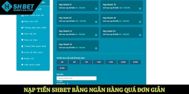 Nạp tiền SHBET bằng ngân hàng quá đơn giản